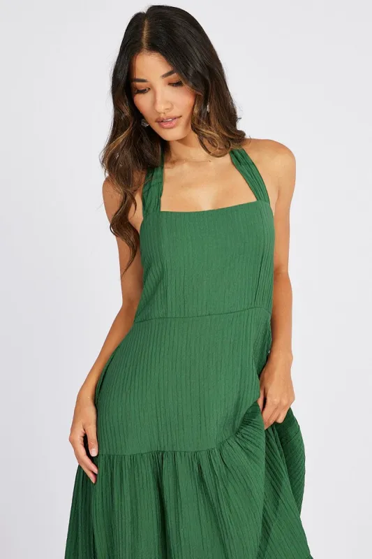 Green Maxi Dress Square Neck Tiered sold by Ally Fashion