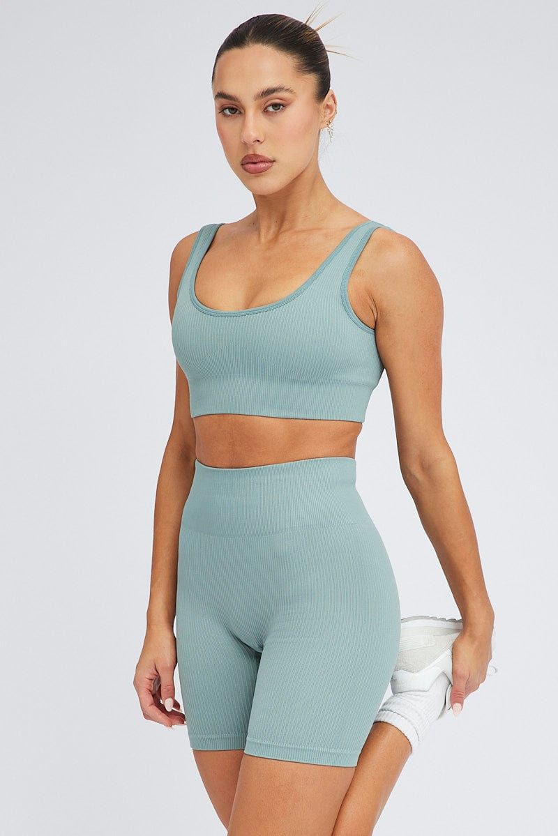 Blue Seamless Tank Top And Shorts Activewear Set sold by Ally Fashion
