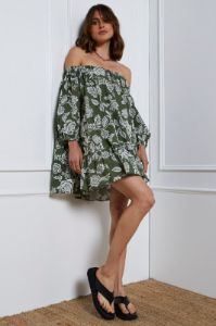 Print Mini Dress Off Shoulder sold by Ally Fashion