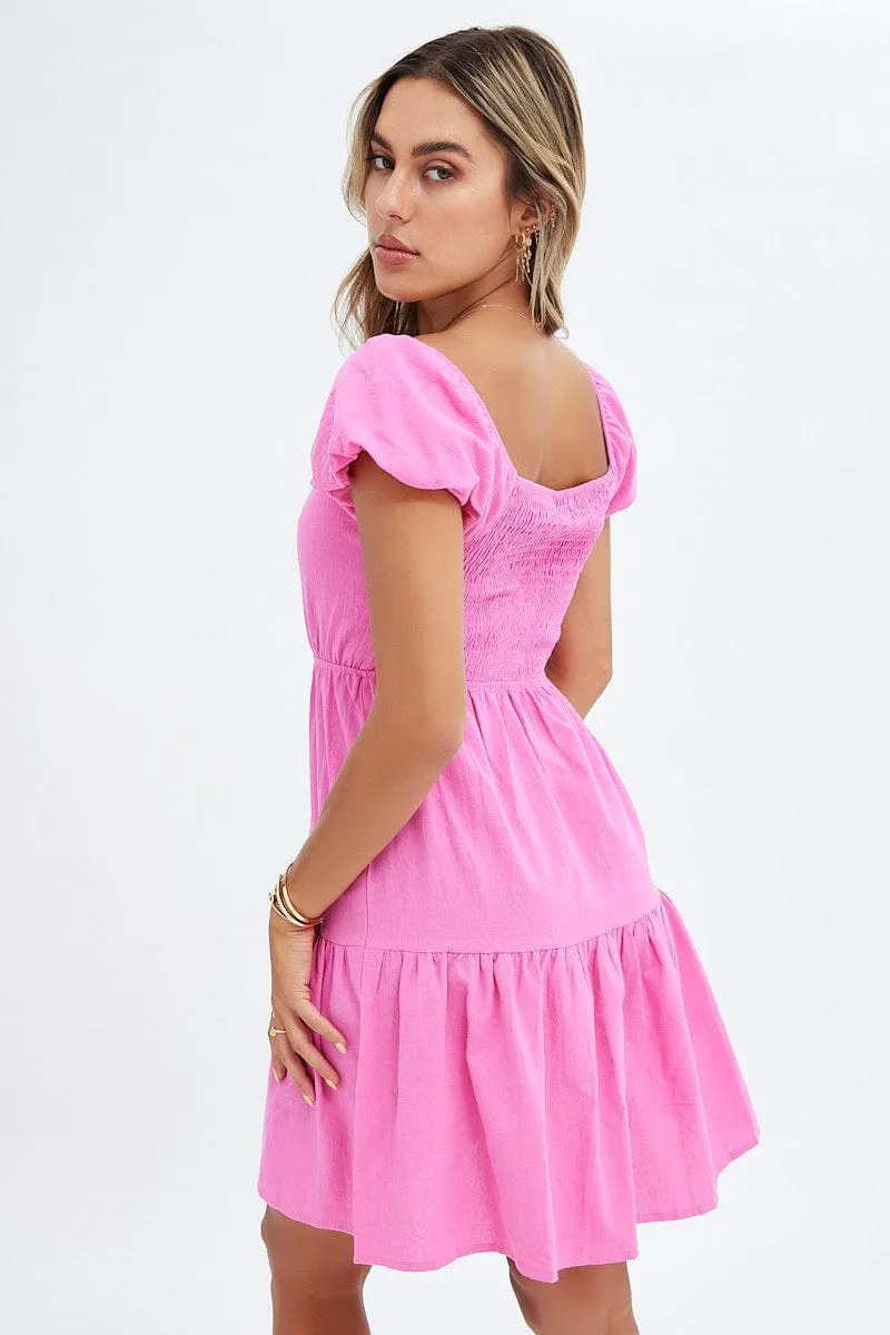 Pink Puff Sleeve Cut Out Skater Dress sold by Ally Fashion product image thumbnail 5