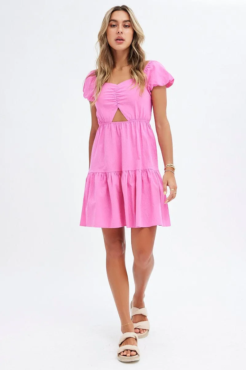 Pink Puff Sleeve Cut Out Skater Dress sold by Ally Fashion product image thumbnail 2