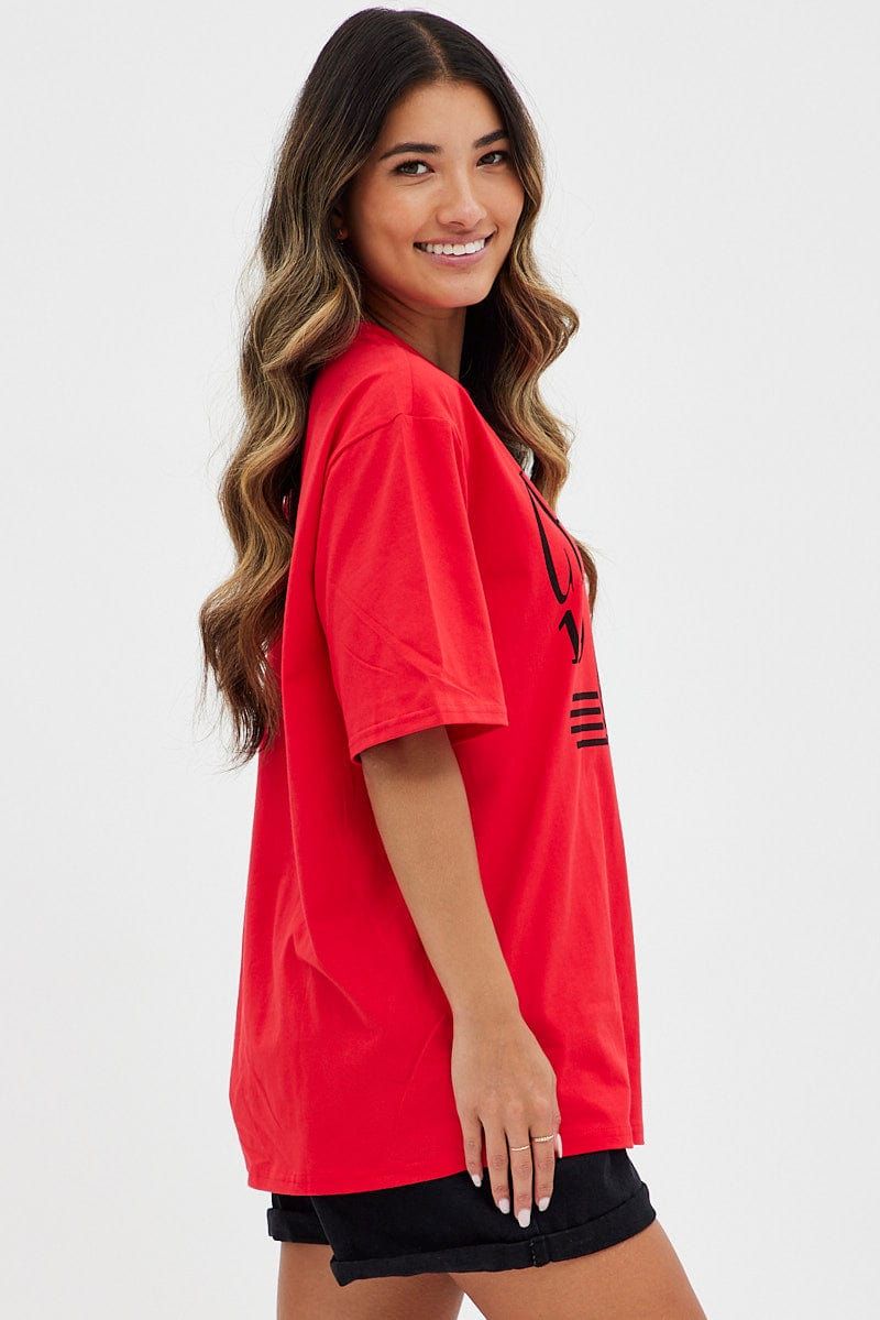 Red T Shirt Short Sleeve Crew Neck Longline Chicago sold by Ally Fashion product image thumbnail 4