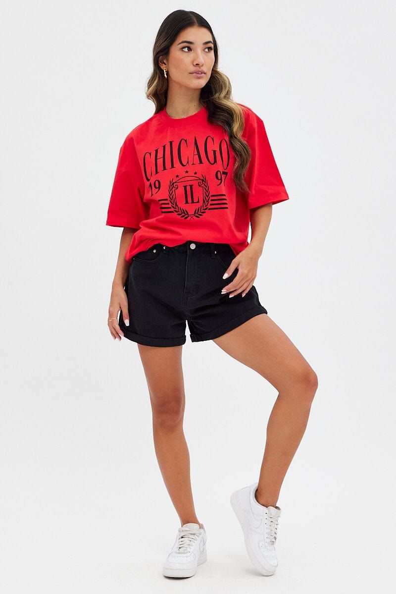 Red T Shirt Short Sleeve Crew Neck Longline Chicago sold by Ally Fashion product image thumbnail 2