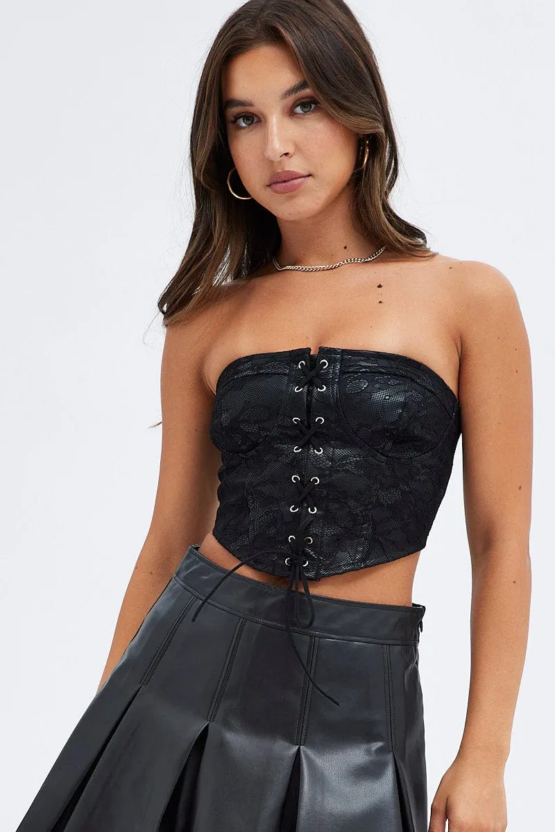 Black Corset Top with Lace Sleeveless sold by Ally Fashion product image thumbnail 3
