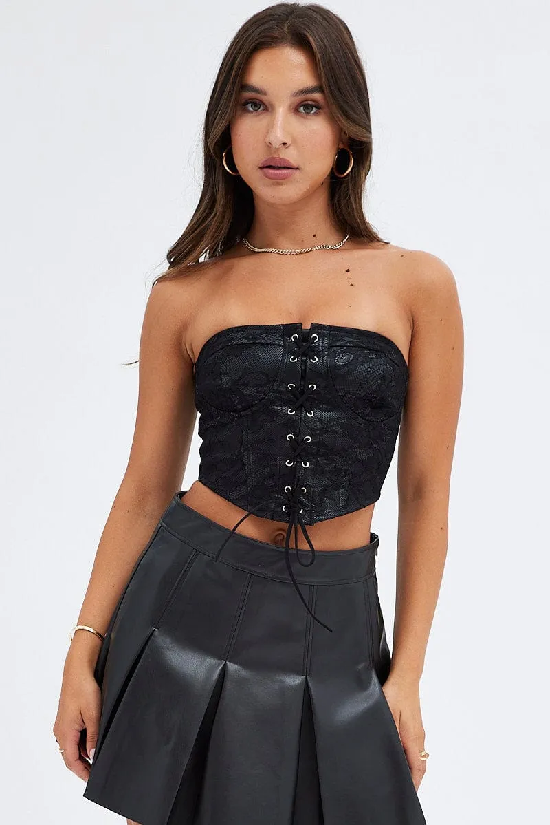 Black Corset Top with Lace Sleeveless sold by Ally Fashion