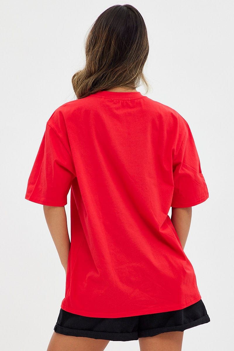 Red T Shirt Short Sleeve Crew Neck Longline Chicago sold by Ally Fashion product image thumbnail 5