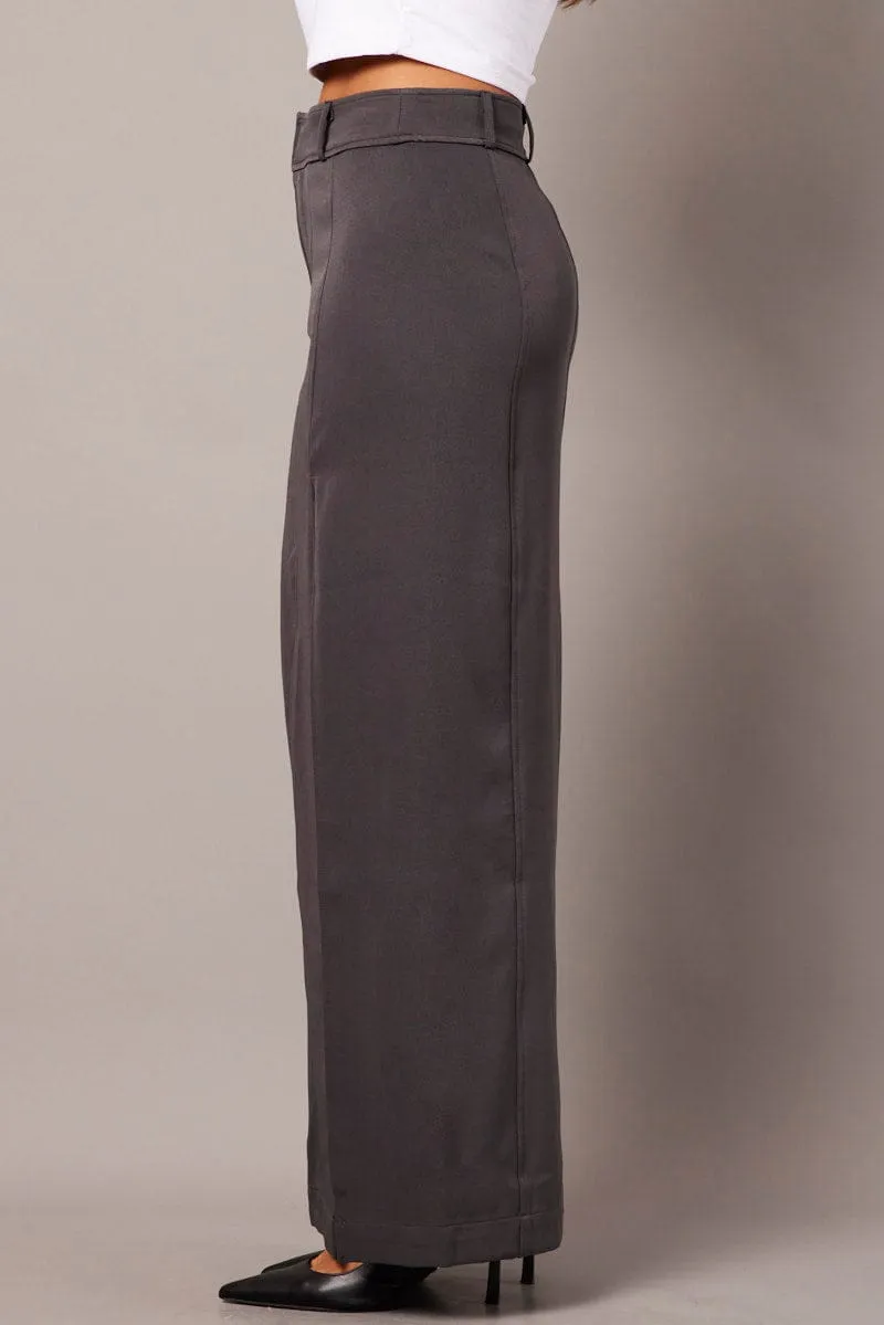 Grey Midi Skirt Tailored High Waist sold by Ally Fashion product image thumbnail 4
