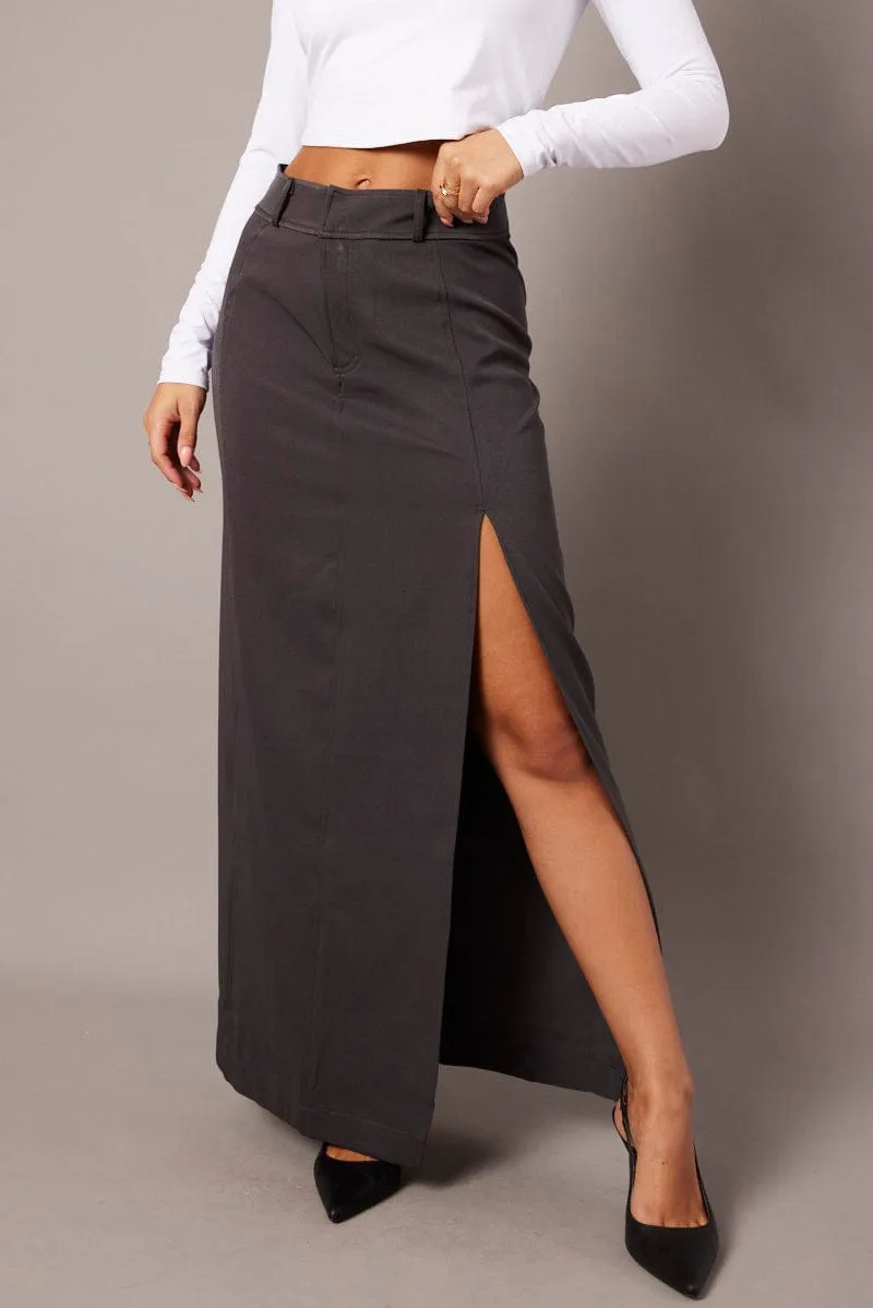 Grey Midi Skirt Tailored High Waist sold by Ally Fashion