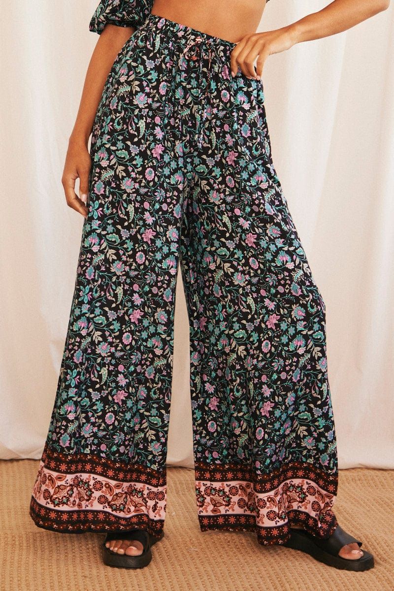 Black Boho Pants Wide Leg High Rise sold by Ally Fashion product image thumbnail 2