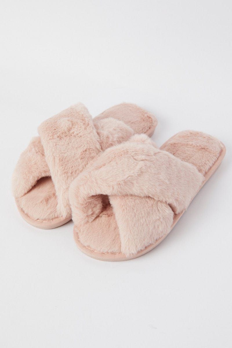 Pink Faux Fur Slippers sold by Ally Fashion