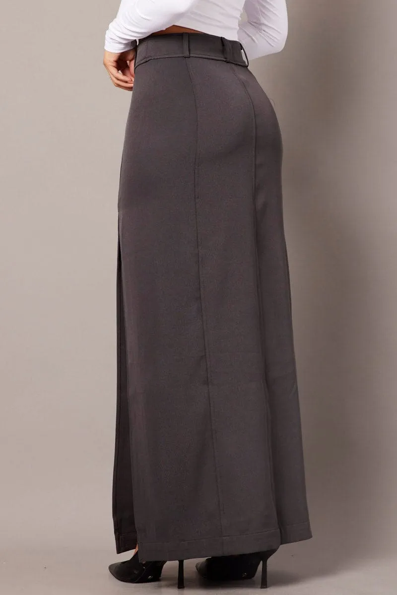 Grey Midi Skirt Tailored High Waist sold by Ally Fashion product image thumbnail 5