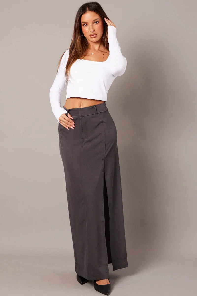 Grey Midi Skirt Tailored High Waist sold by Ally Fashion product image thumbnail 2