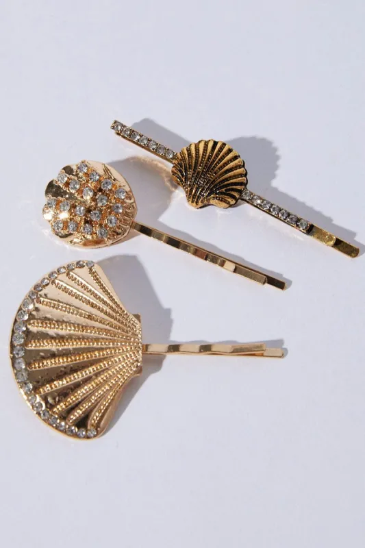 Gold 3 Pack Shell Hair Clips sold by Ally Fashion