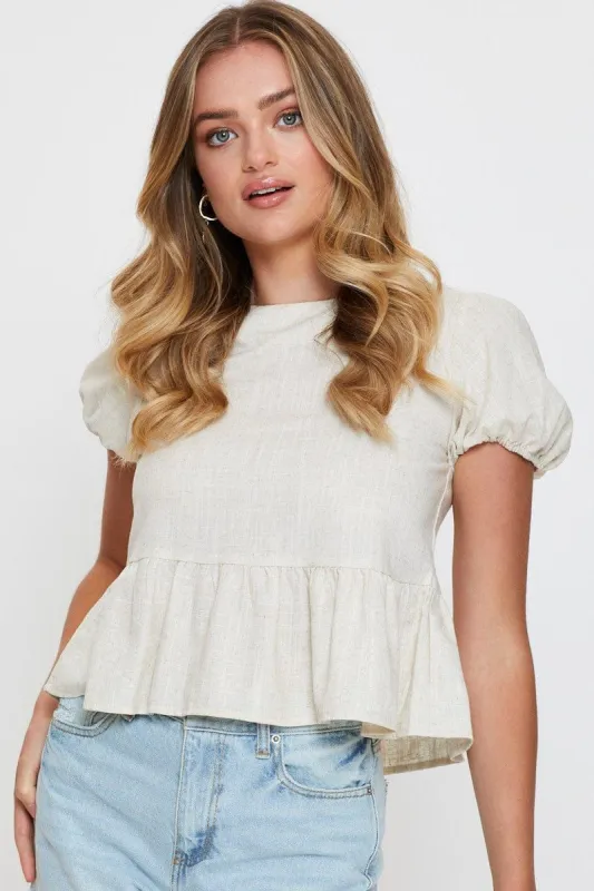 Beige Peplum Shirts Short Sleeve sold by Ally Fashion