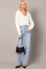 White Fluffy Knit Cardigan Long Sleeve V Neck sold by Ally Fashion