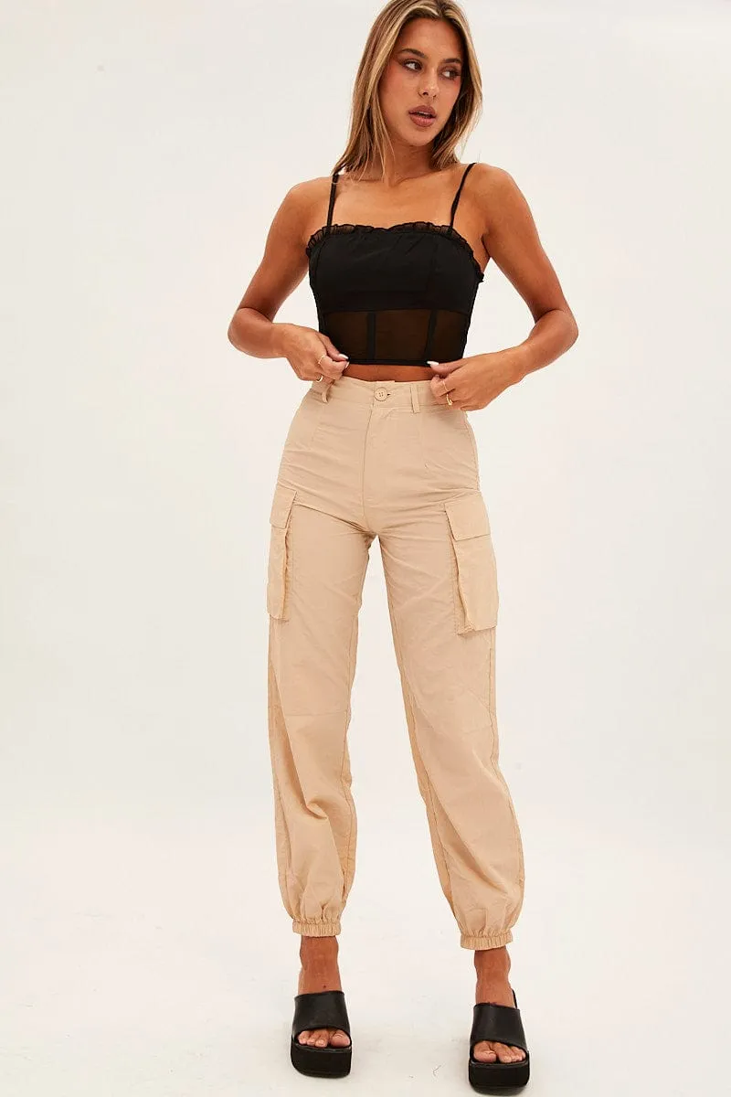 Beige High Rise Wide Leg Cargo Pants sold by Ally Fashion product image thumbnail 3