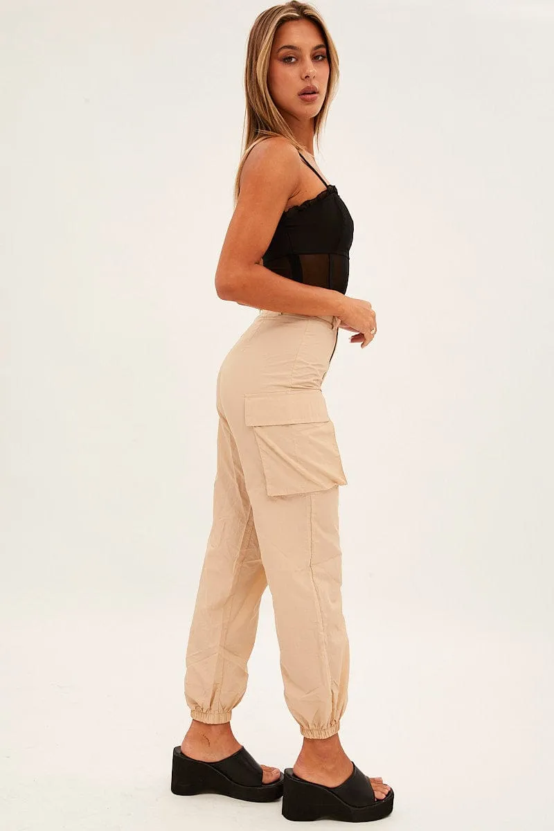 Beige High Rise Wide Leg Cargo Pants sold by Ally Fashion product image thumbnail 4