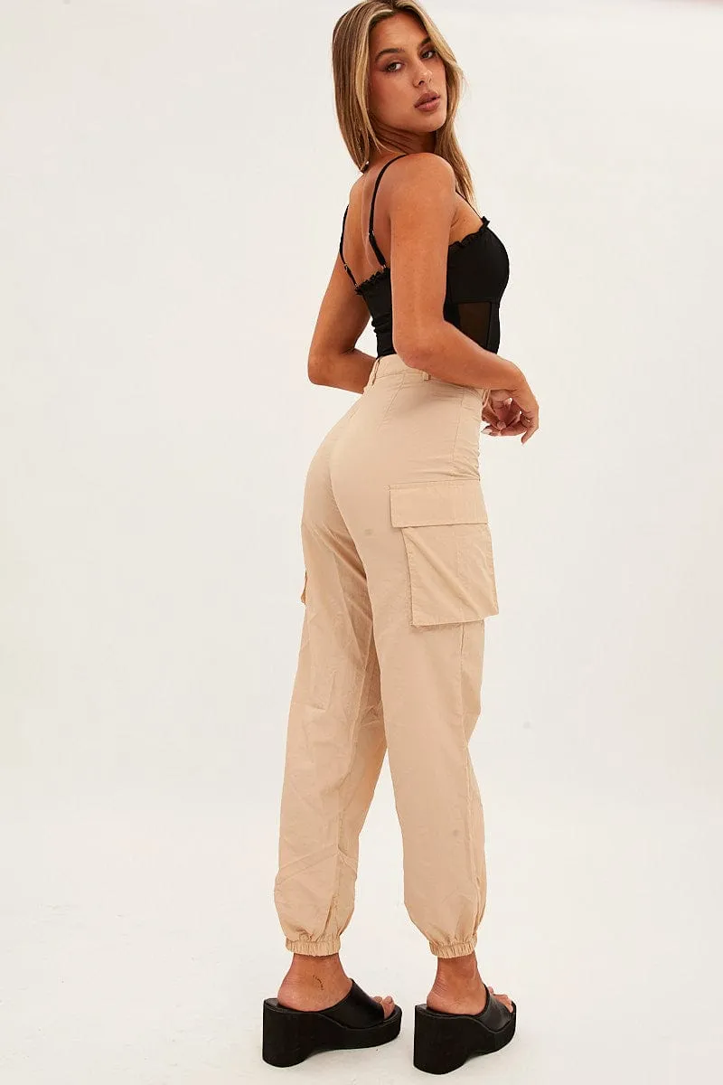Beige High Rise Wide Leg Cargo Pants sold by Ally Fashion product image thumbnail 5