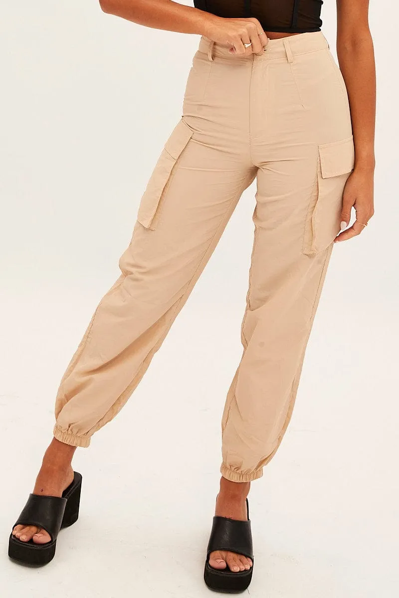 Beige High Rise Wide Leg Cargo Pants sold by Ally Fashion product image thumbnail 2
