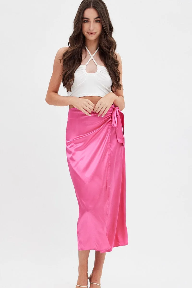 Pink Twist Midi Skirt sold by Ally Fashion