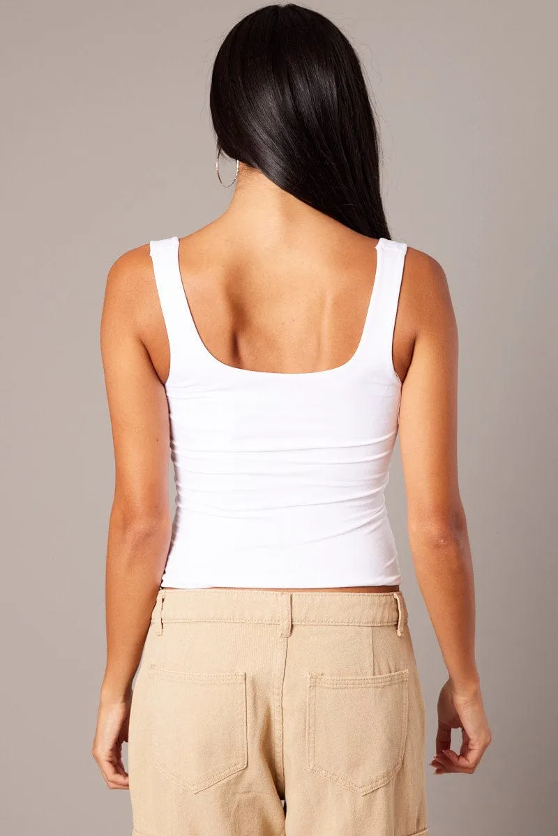 White Tank Top Sleeveless Scoop Neck Seamless Lined sold by Ally Fashion product image thumbnail 5