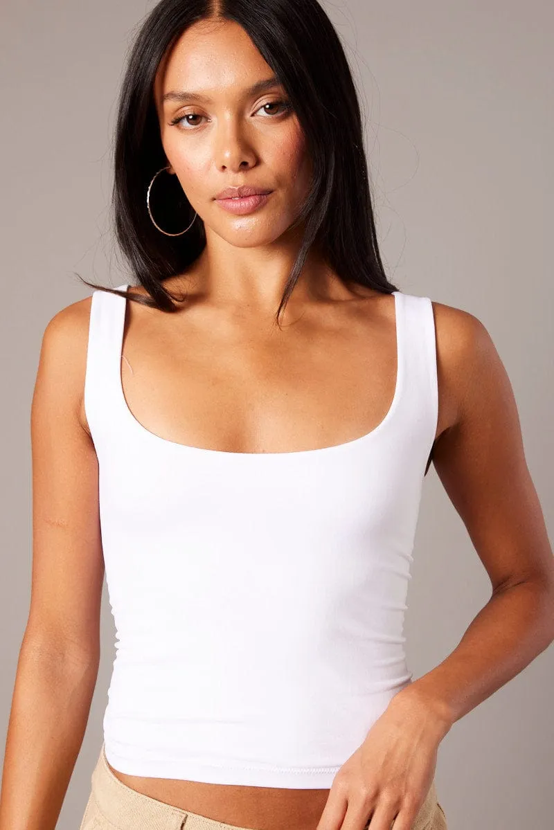 White Tank Top Sleeveless Scoop Neck Seamless Lined sold by Ally Fashion product image thumbnail 3