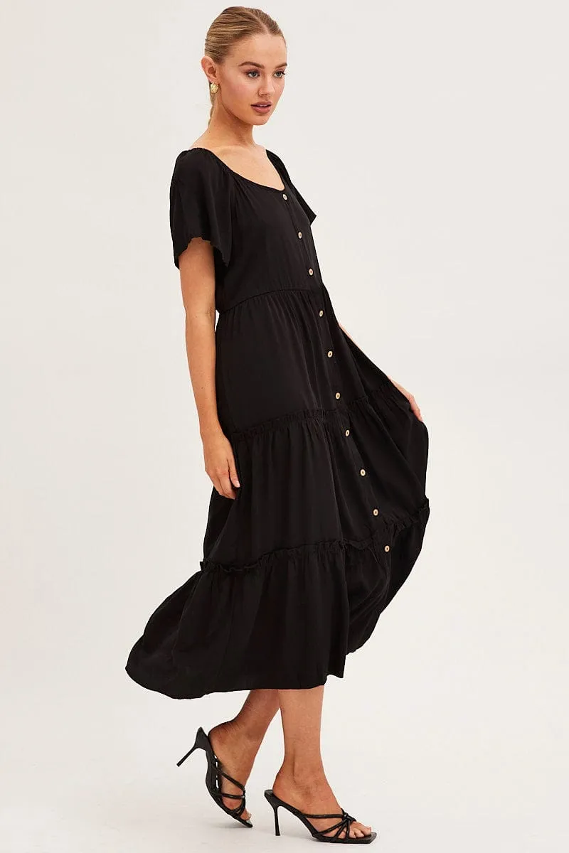 Black Button Short Sleeve Maxi Dress sold by Ally Fashion product image thumbnail 4