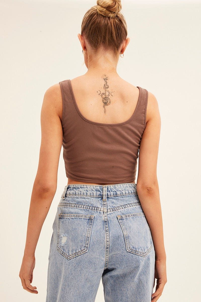 Brown Corset Crop Rib Curve Hem Tank sold by Ally Fashion product image thumbnail 5