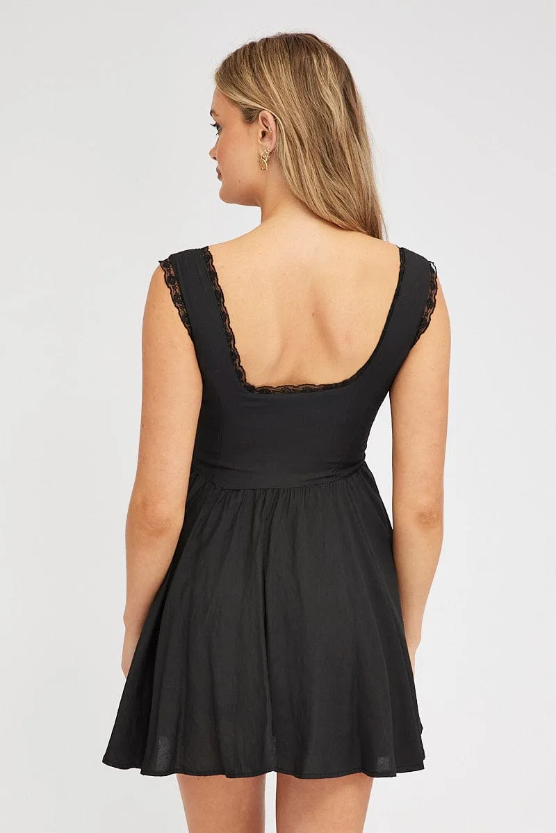 Black Fit and Flare Dress Sleeveless Lace Trim sold by Ally Fashion product image thumbnail 5