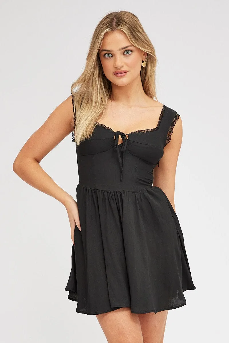 Black Fit and Flare Dress Sleeveless Lace Trim sold by Ally Fashion product image thumbnail 3