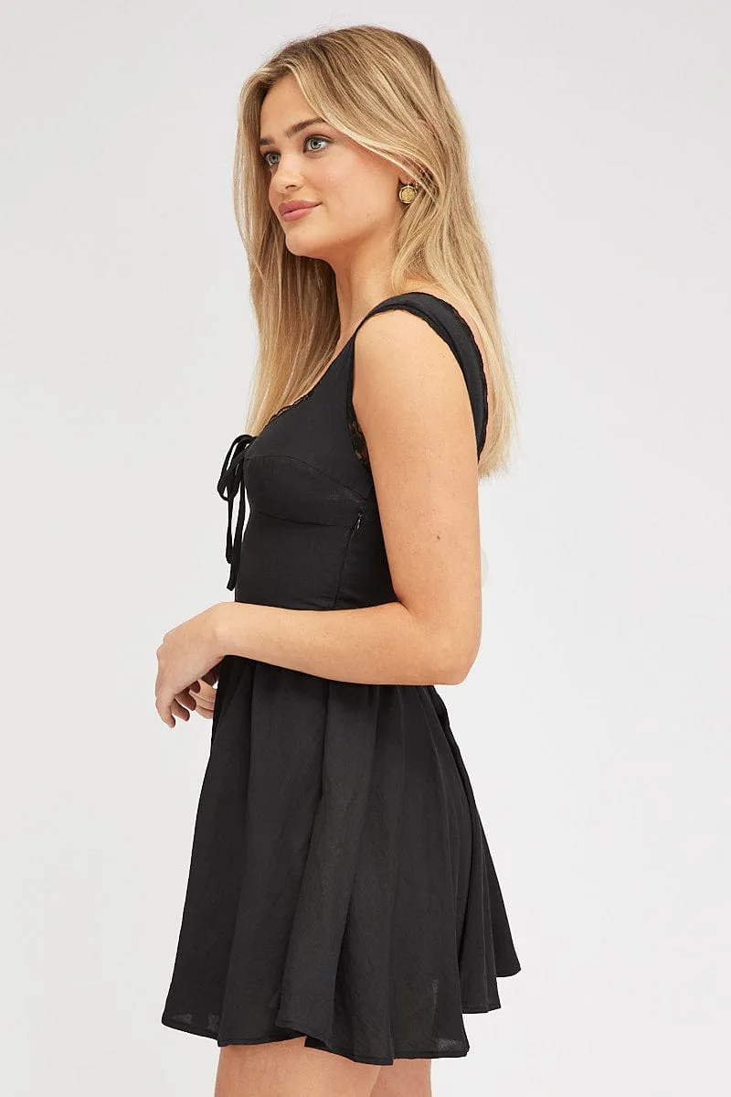 Black Fit and Flare Dress Sleeveless Lace Trim sold by Ally Fashion product image thumbnail 4
