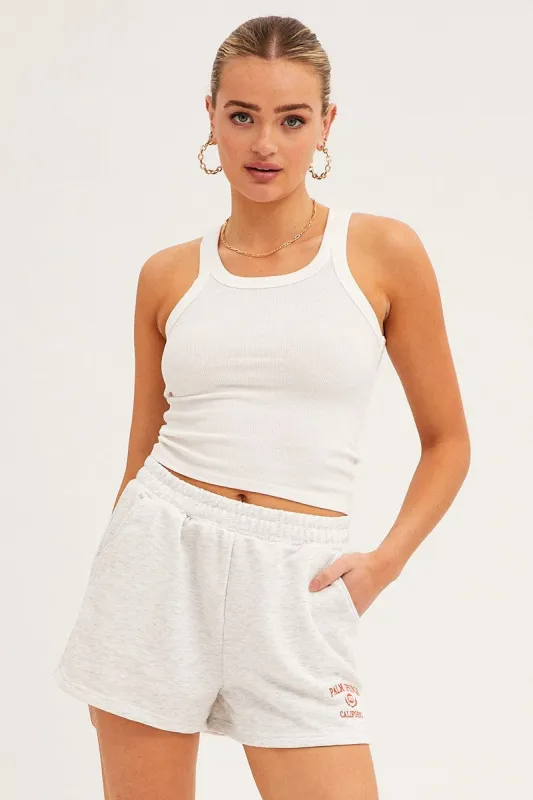 Grey Track Shorts High Rise Elastic Waist sold by Ally Fashion