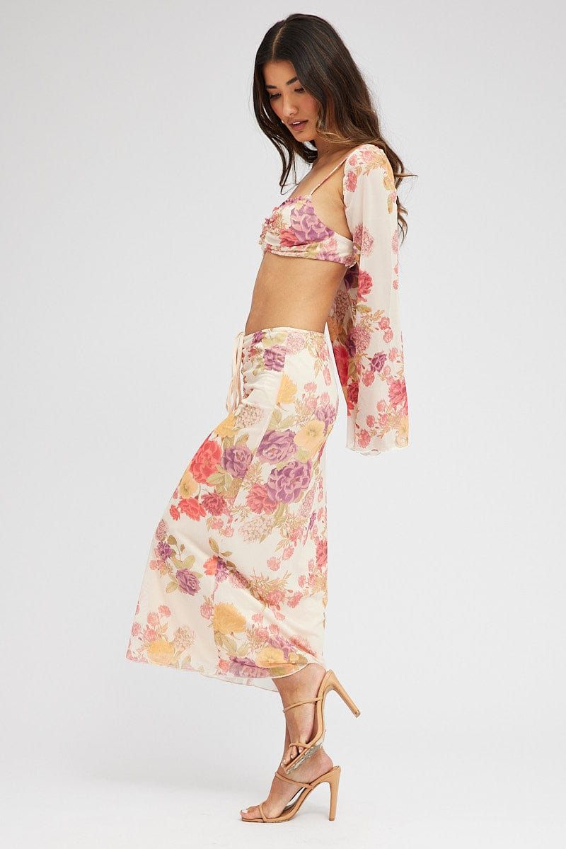 Black Ditsy Midi Skirt Mid Rise Ruched Detail Mesh sold by Ally Fashion product image thumbnail 4