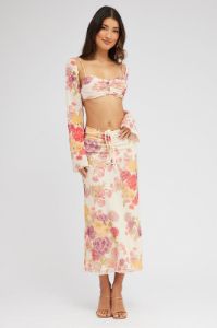 Black Ditsy Midi Skirt Mid Rise Ruched Detail Mesh sold by Ally Fashion