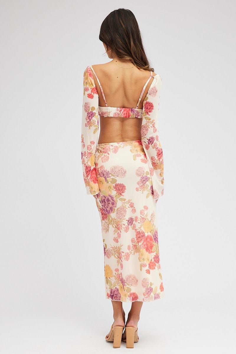 Black Ditsy Midi Skirt Mid Rise Ruched Detail Mesh sold by Ally Fashion product image thumbnail 5