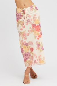 Black Ditsy Midi Skirt Mid Rise Ruched Detail Mesh sold by Ally Fashion