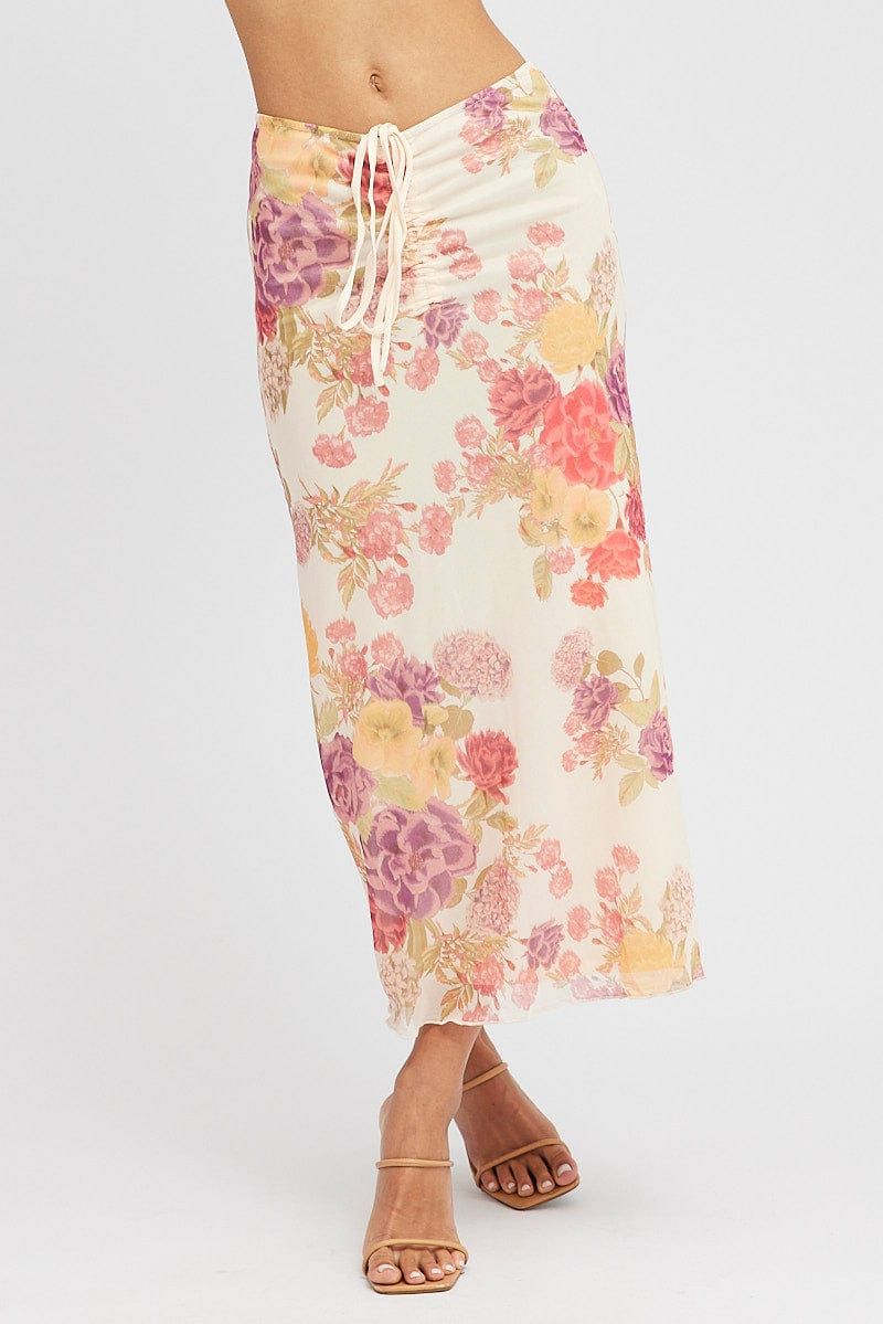 Black Ditsy Midi Skirt Mid Rise Ruched Detail Mesh sold by Ally Fashion product image thumbnail 2