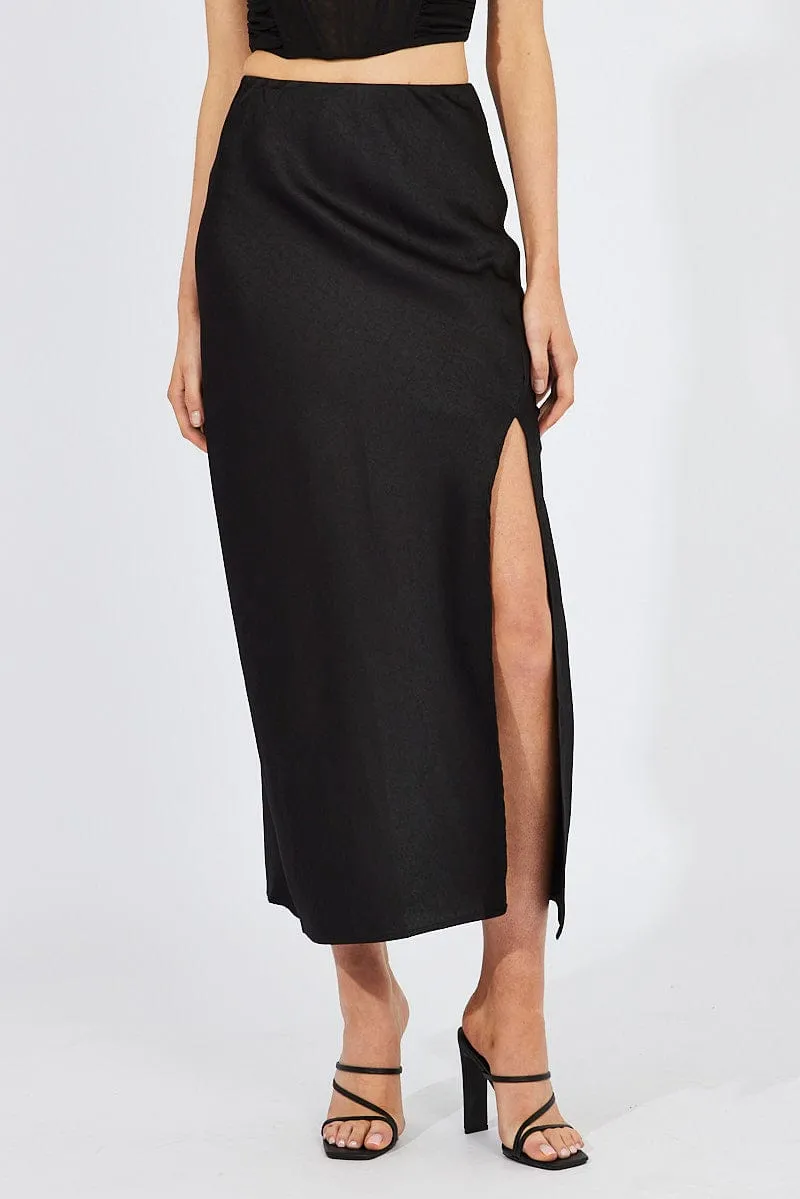 Black Slip Skirt Front Split Satin sold by Ally Fashion product image thumbnail 3