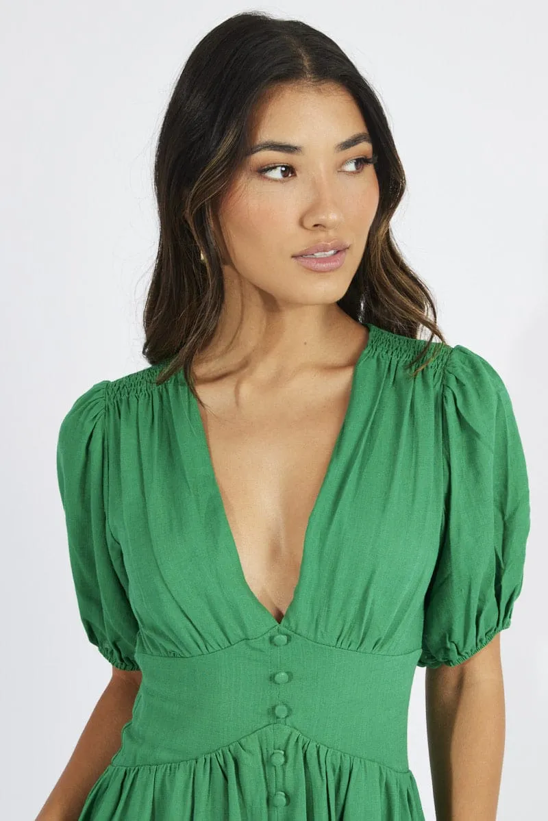 Green Midi Dress Puff Sleeve sold by Ally Fashion product image thumbnail 3