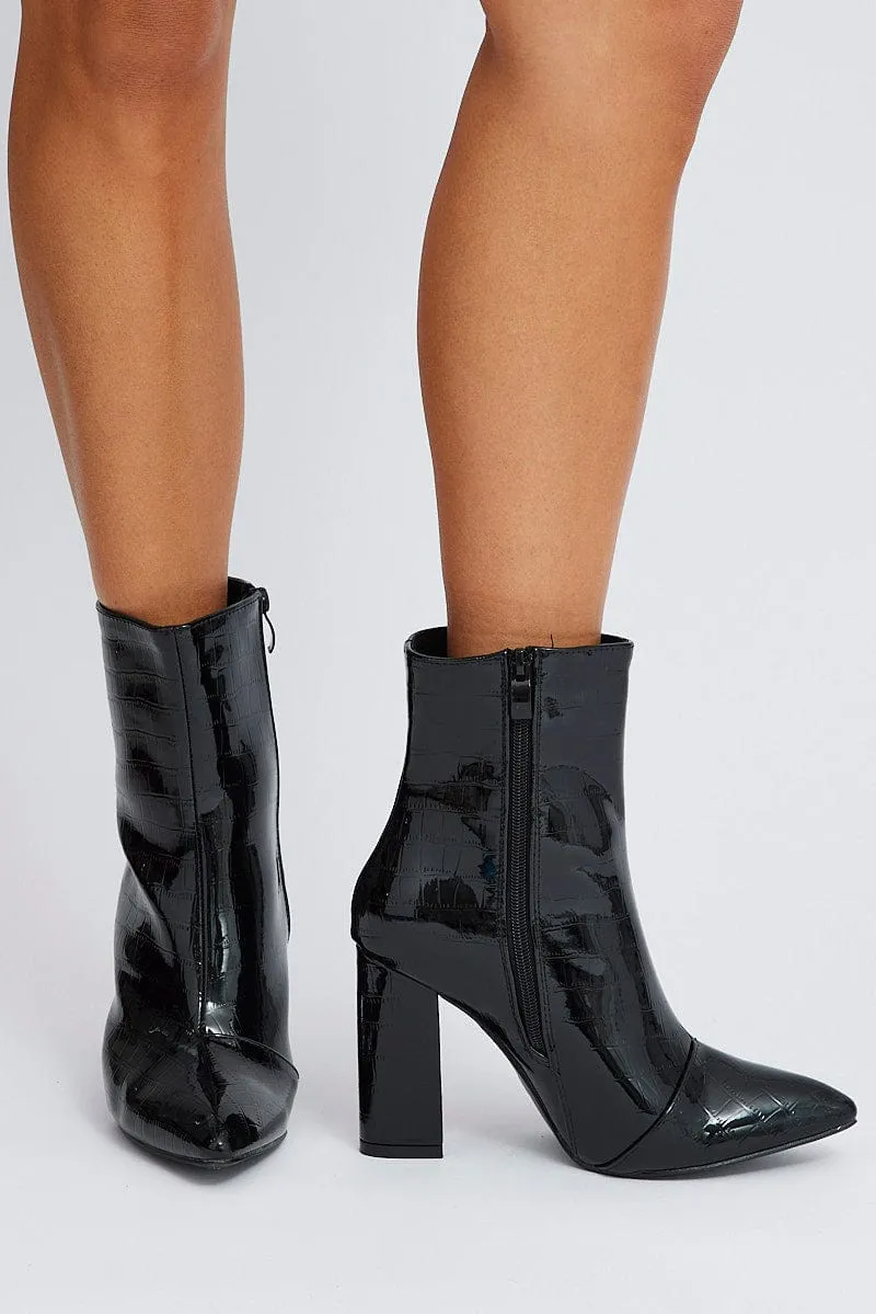 Black Ankle Boots in Faux Croc sold by Ally Fashion product image thumbnail 2