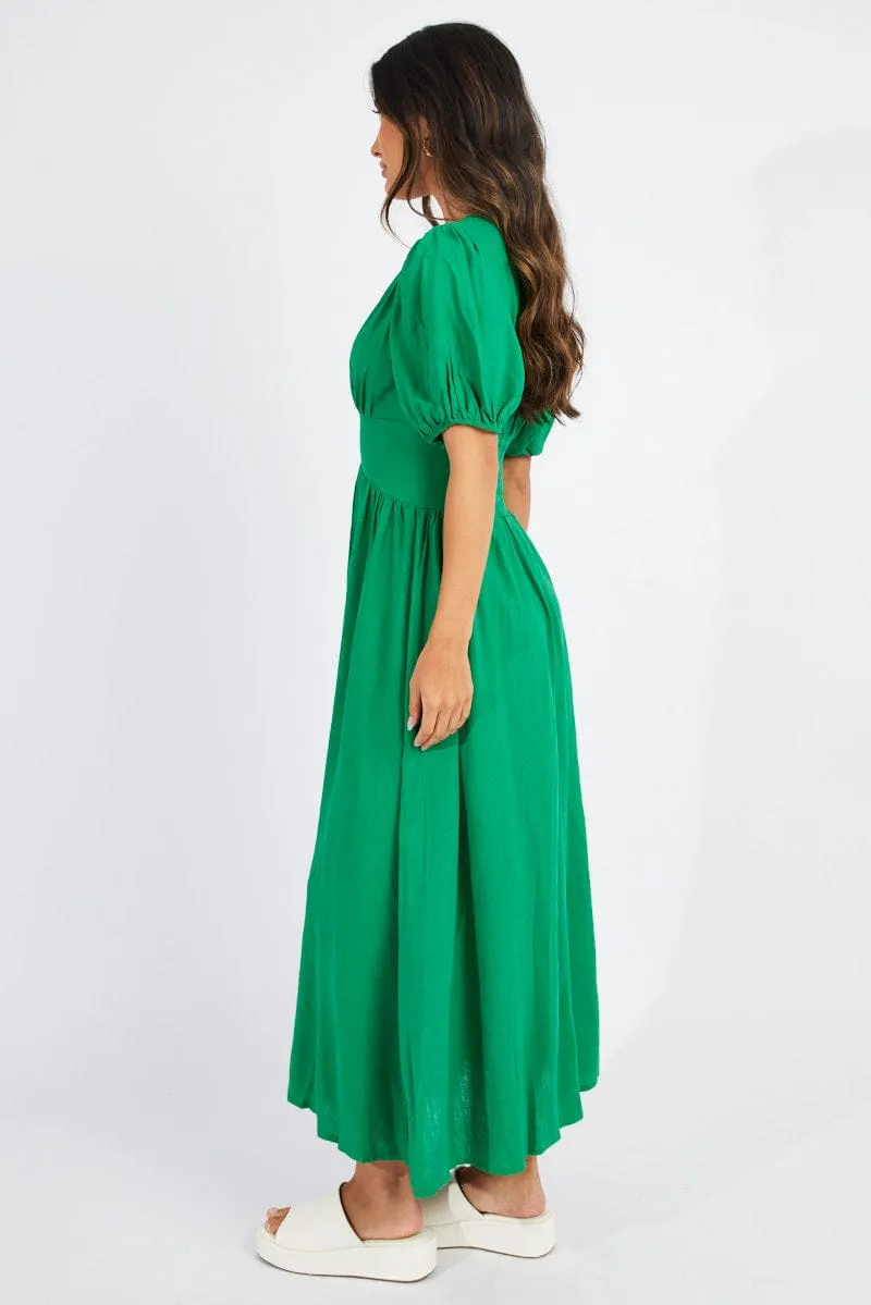 Green Midi Dress Puff Sleeve sold by Ally Fashion product image thumbnail 4