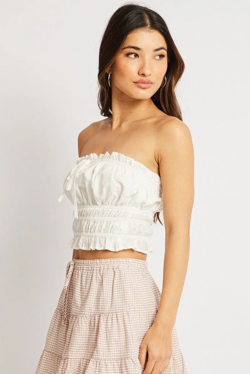 White Gathered Crop Top Strapless sold by Ally Fashion product image thumbnail 4