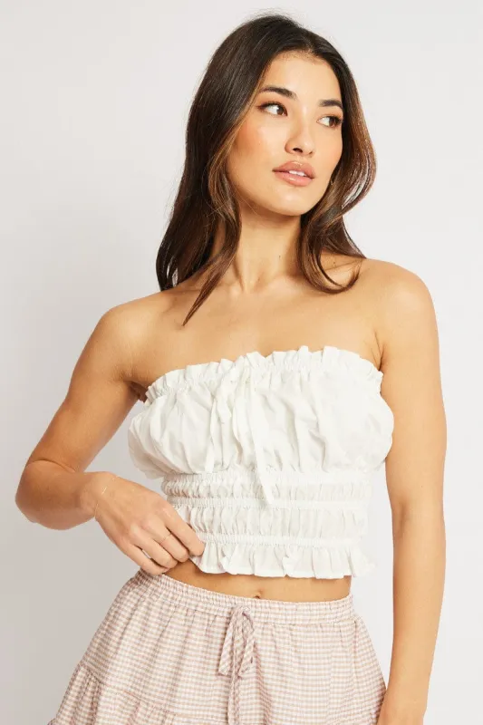 White Gathered Crop Top Strapless sold by Ally Fashion