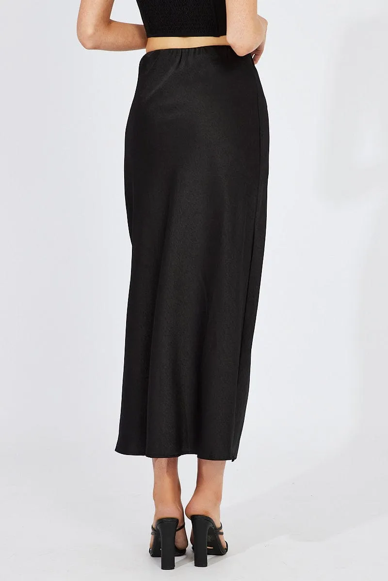 Black Slip Skirt Front Split Satin sold by Ally Fashion product image thumbnail 5