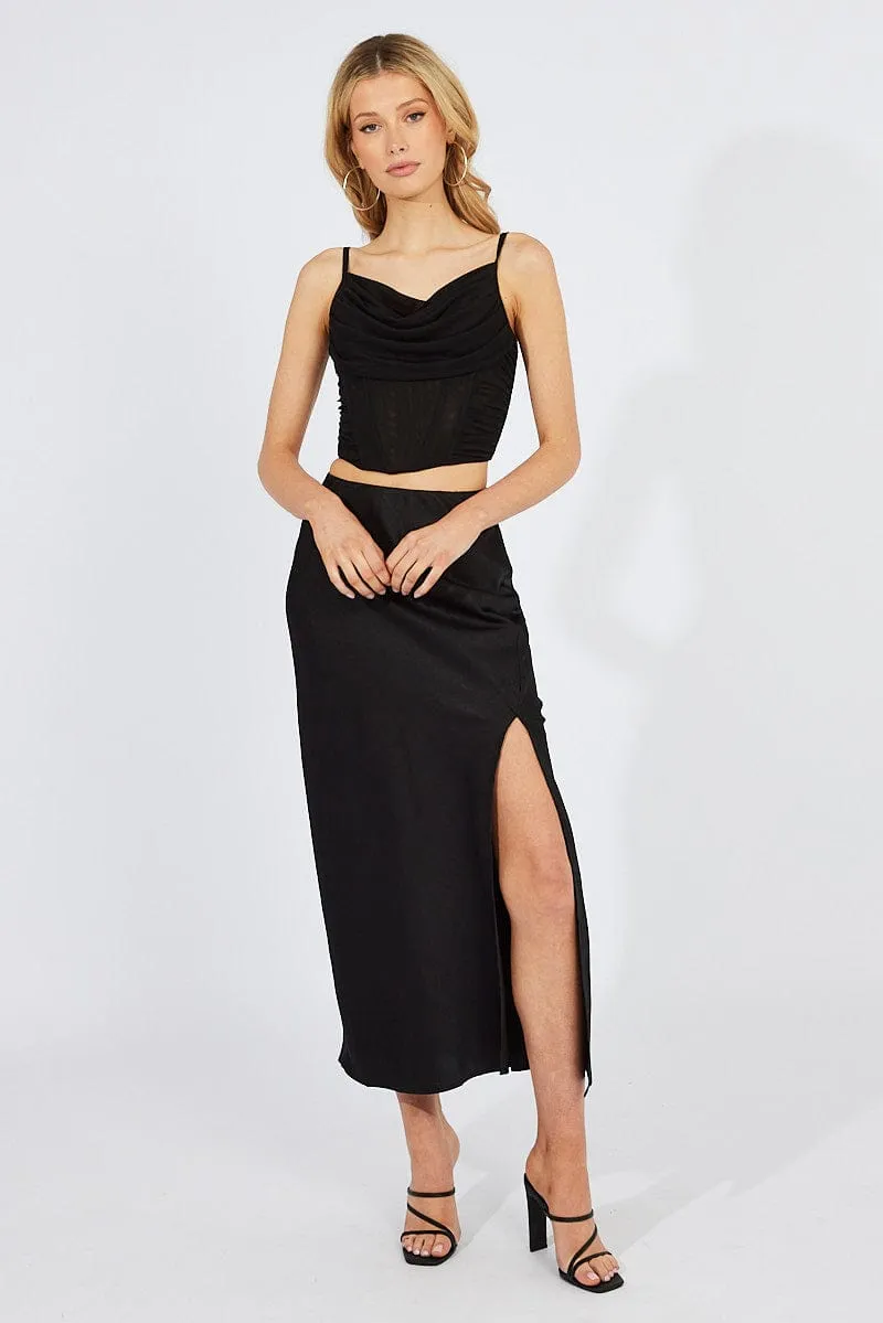 Black Slip Skirt Front Split Satin sold by Ally Fashion product image thumbnail 2