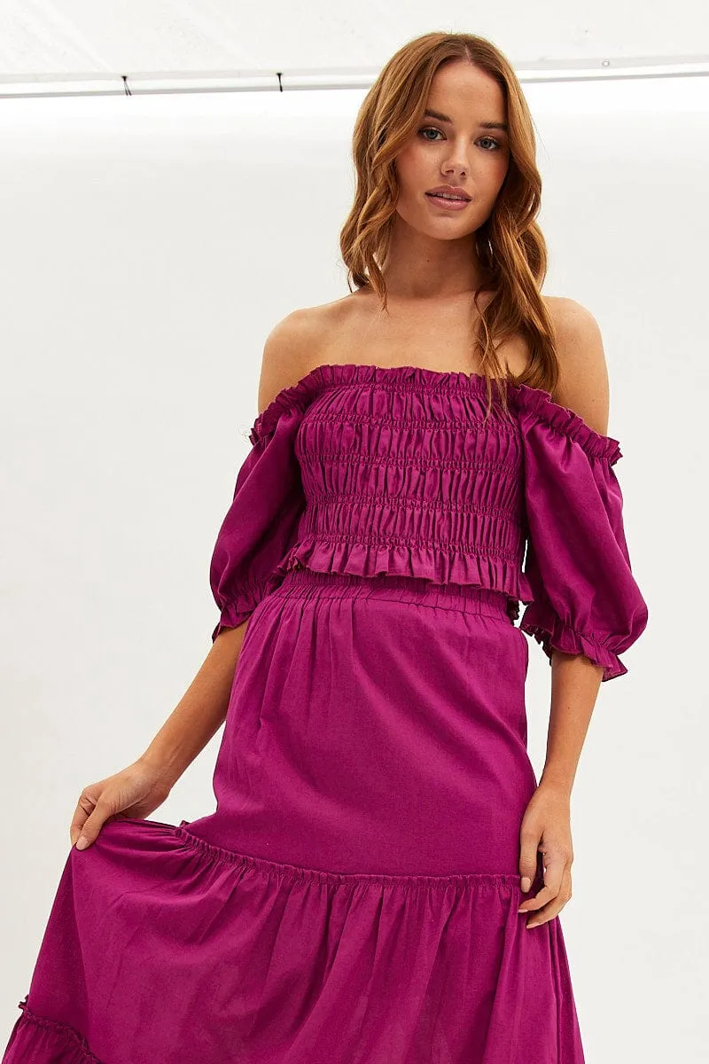 Purple Crop Top Short Sleeve Square Neck Linen Blend sold by Ally Fashion product image thumbnail 3