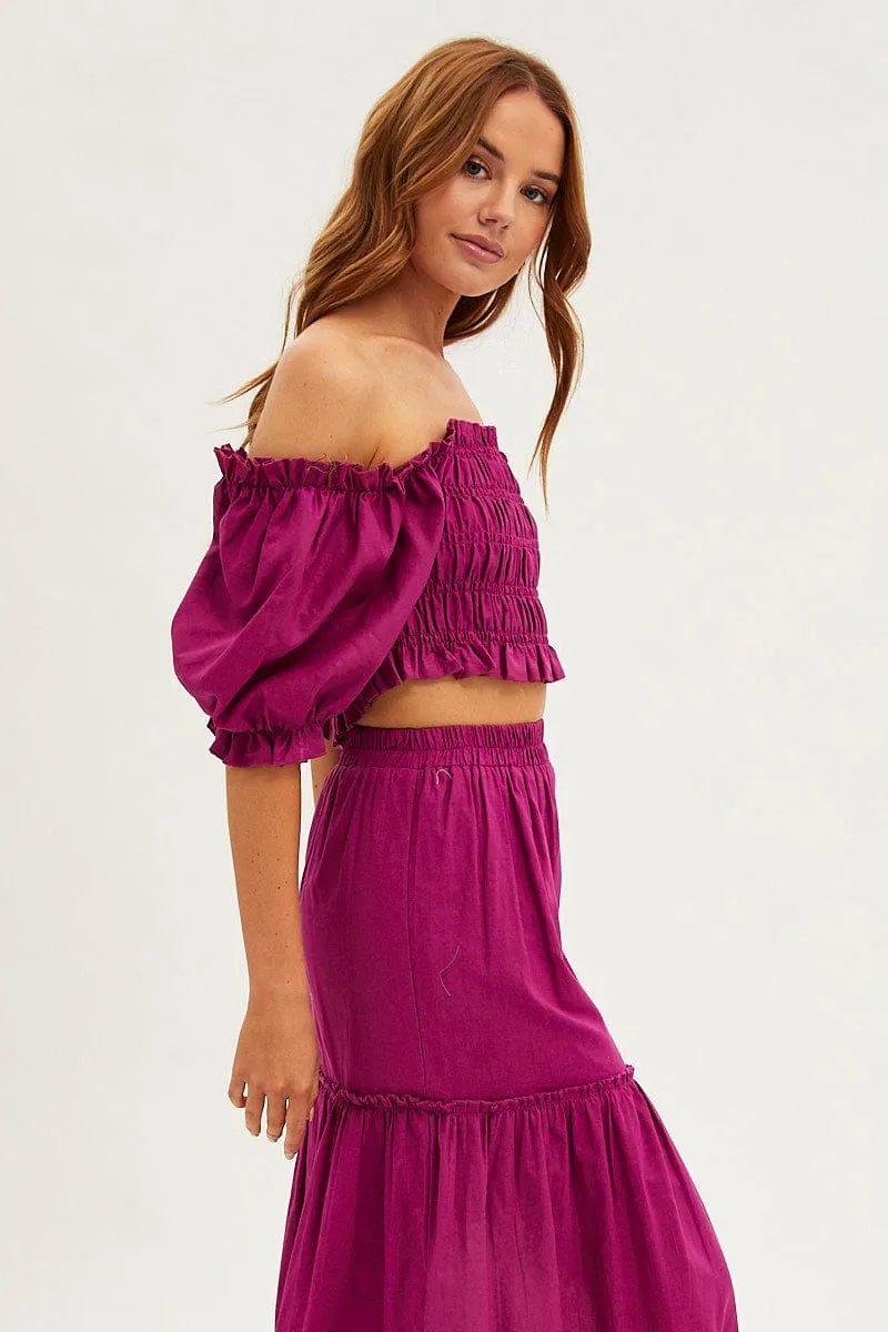 Purple Crop Top Short Sleeve Square Neck Linen Blend sold by Ally Fashion product image thumbnail 4