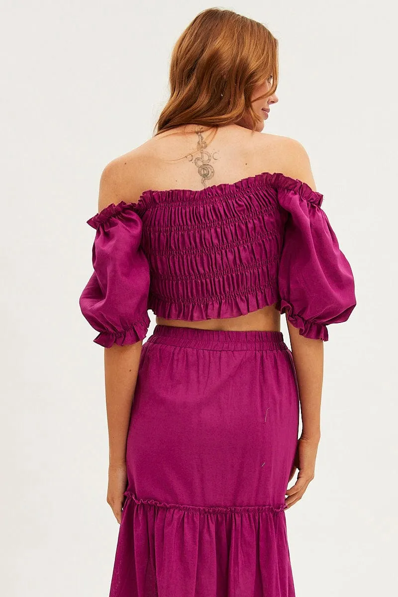 Purple Crop Top Short Sleeve Square Neck Linen Blend sold by Ally Fashion product image thumbnail 5