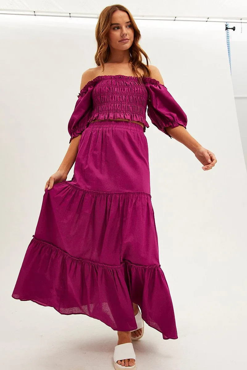 Purple Crop Top Short Sleeve Square Neck Linen Blend sold by Ally Fashion product image thumbnail 2