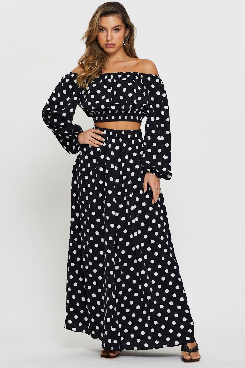 Polka Dot Crop Top Long Sleeve Off Shoulder sold by Ally Fashion product image thumbnail 2